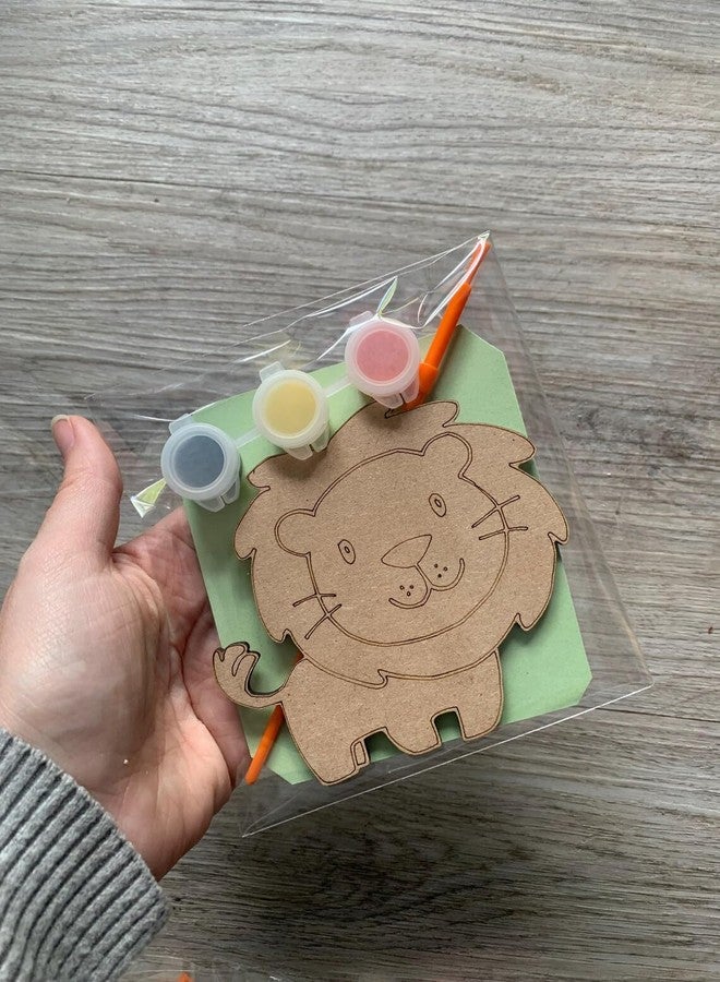 Curious Button Animal Painting Kit for Kids | 4 Inch Wooden MDF Jungle Animal Cutouts with Paint & Brush | DIY Craft Kit (Lion & Giraffe) - Image 4